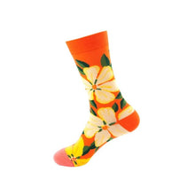 Load image into Gallery viewer, Floral on Orange Crazy Socks - Crazy Sock Thursdays
