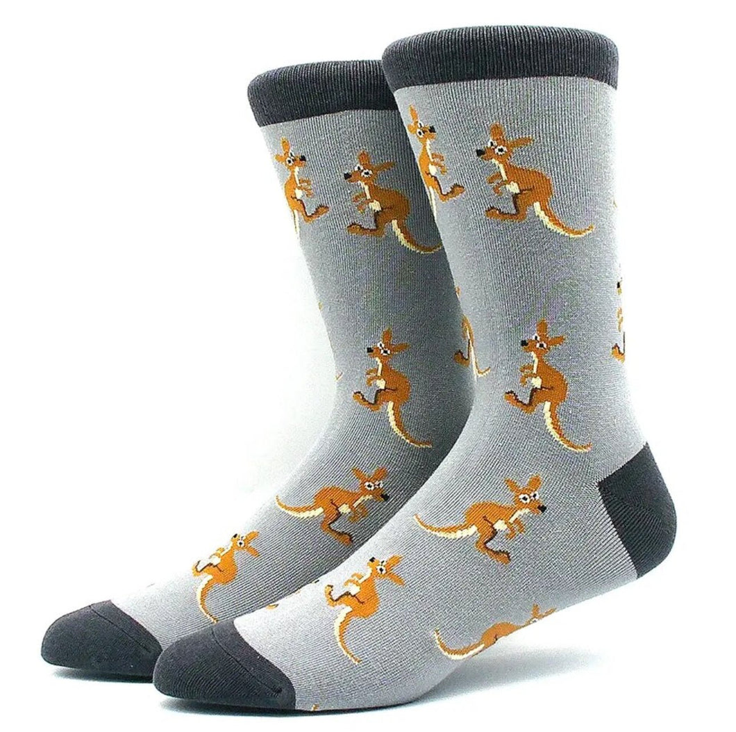 Kangaroos on Grey Crazy Socks - Crazy Sock Thursdays