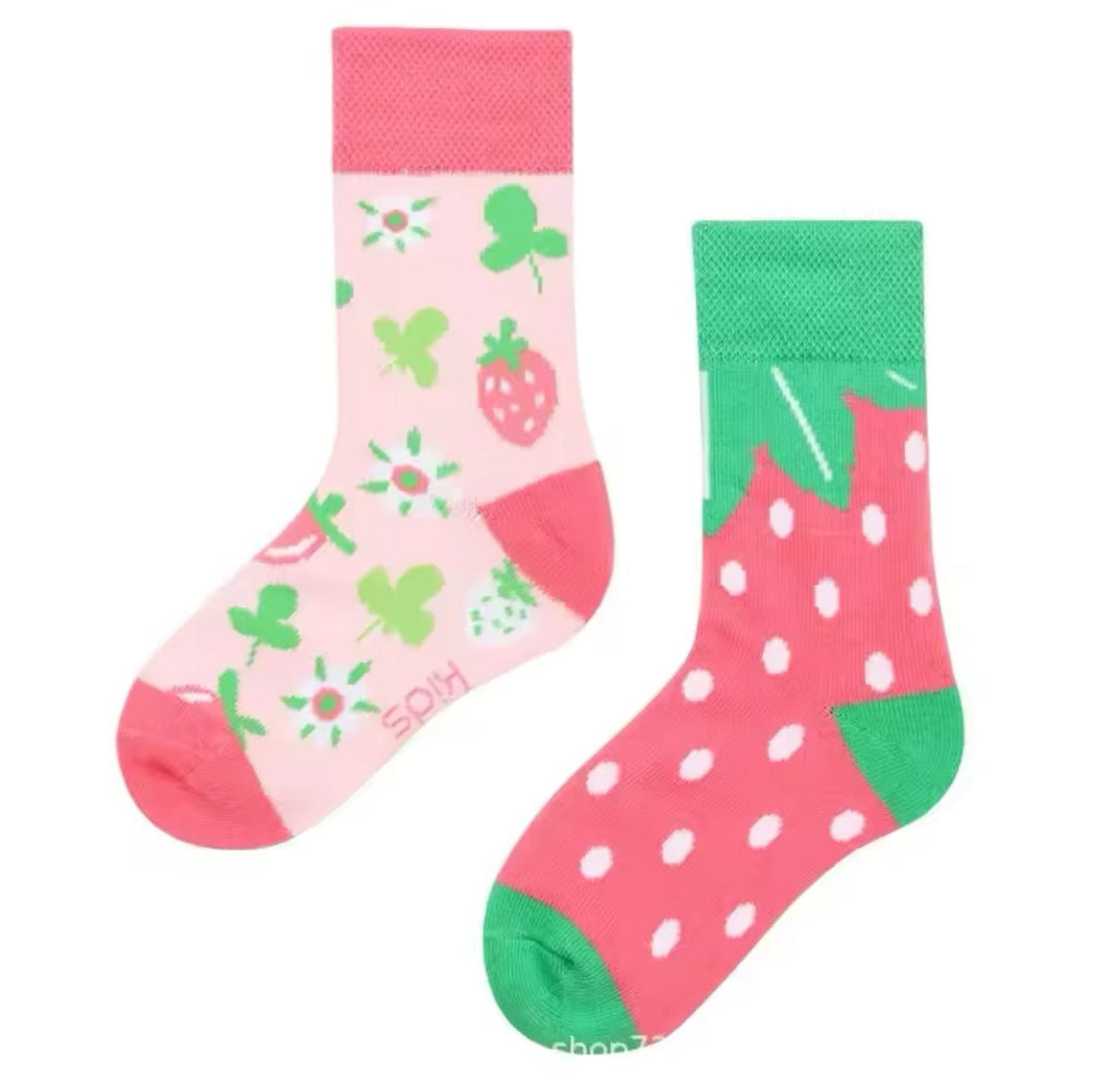 Strawberry Odd Paired Kids Crazy Socks - Crazy Sock Thursdays